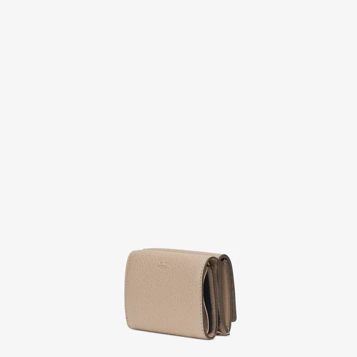 Fendi Wallets Peekaboo Micro Trifold Beige Leather Wallet 8211 Women