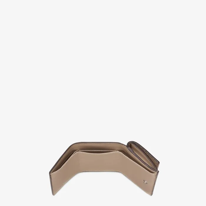 Fendi Wallets Peekaboo Micro Trifold Beige Leather Wallet 8211 Women