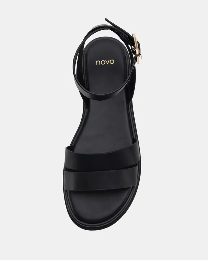 Flat Sandals TAHJ BLACK Strappy Sandals NOVO Shoes Women