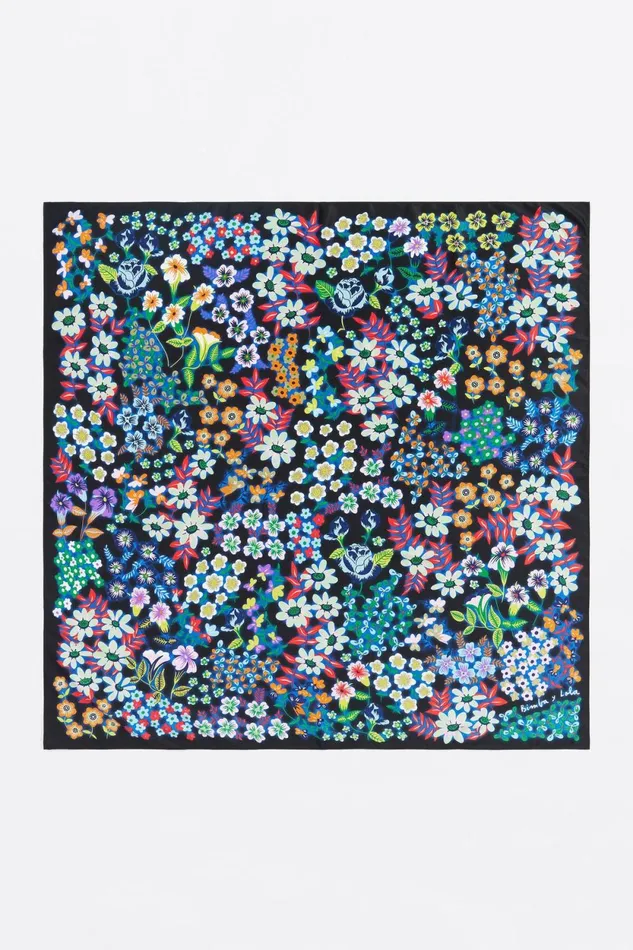 Floral Blurred Black Background Scarf Black Women Bimba Y Lola Scarves