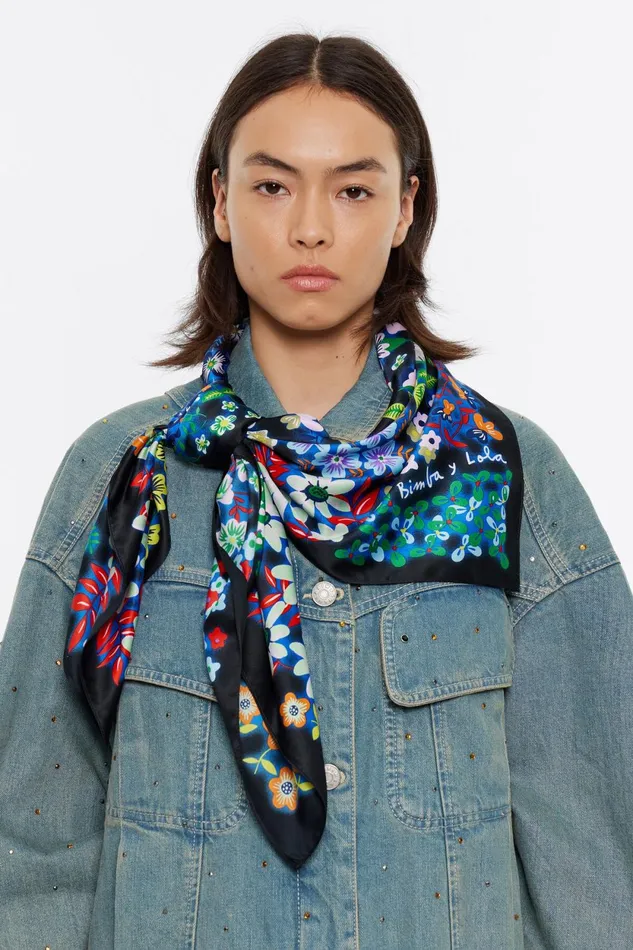 Floral Blurred Black Background Scarf Black Women Bimba Y Lola Scarves Floral Blurred Black Background Scarf Black Women Bimba Y Lola Scarves