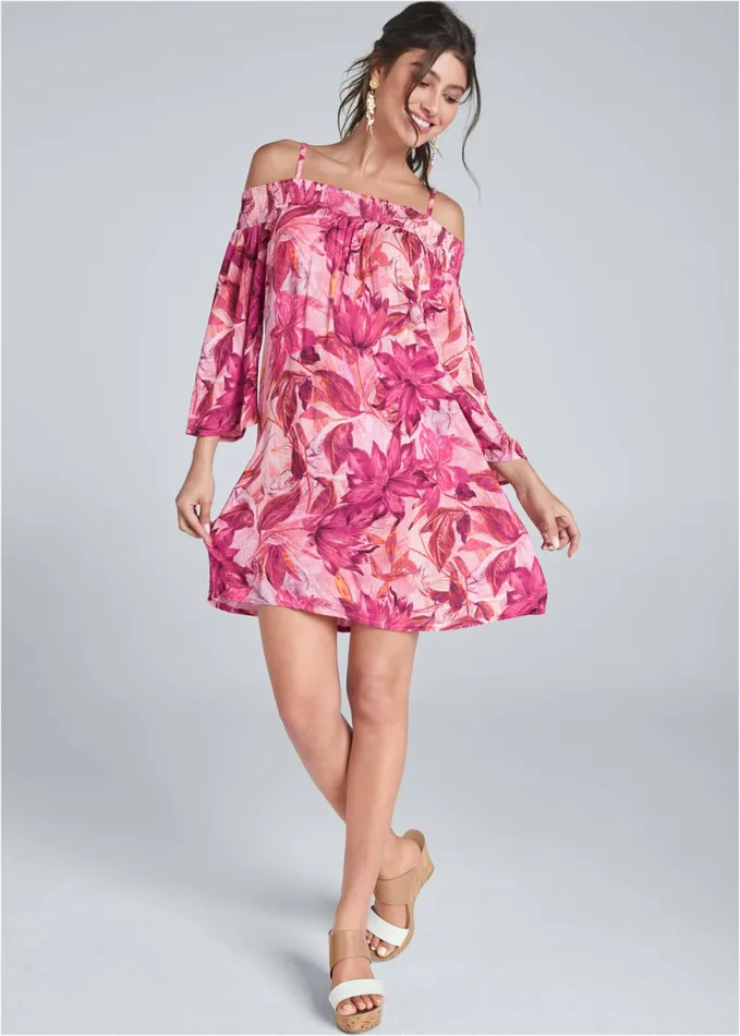 FLORAL COLD SHOULDER DRESS Pink Multi Women VENUS Sundresses