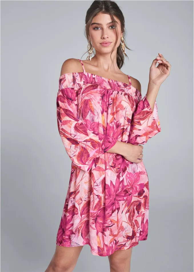 FLORAL COLD SHOULDER DRESS Pink Multi Women VENUS Sundresses