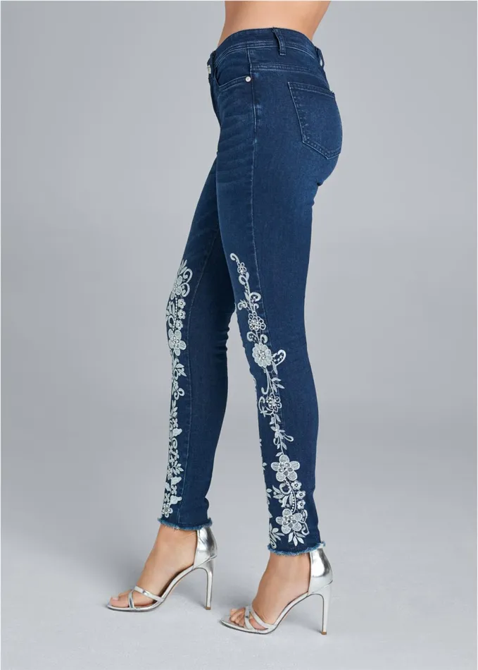 Floral Embroidered Jeans Denim Blue Women VENUS Novelty Jeans