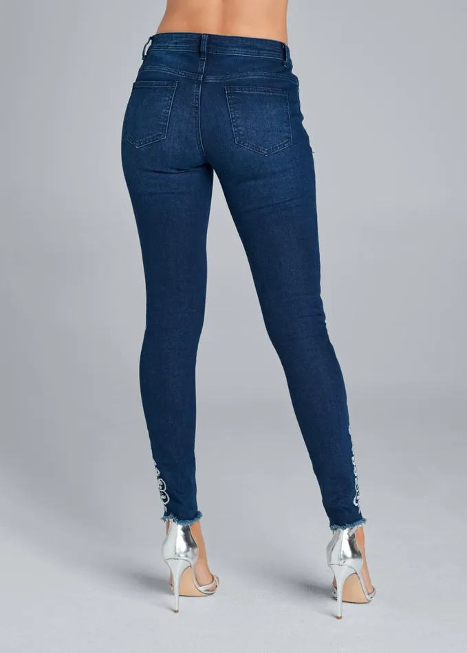 Floral Embroidered Jeans Denim Blue Women VENUS Novelty Jeans