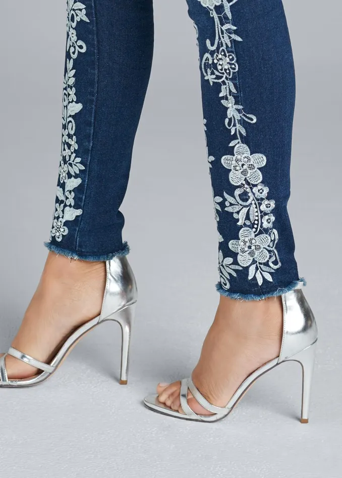 Floral Embroidered Jeans Denim Blue Women VENUS Novelty Jeans