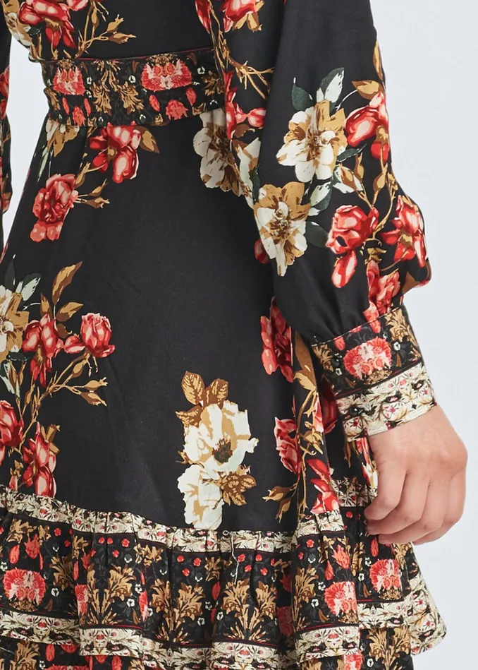 FLORAL PRINT MINI DRESS Black Multi Women VENUS Sundresses