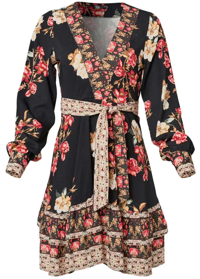 FLORAL PRINT MINI DRESS Black Multi Women VENUS Sundresses
