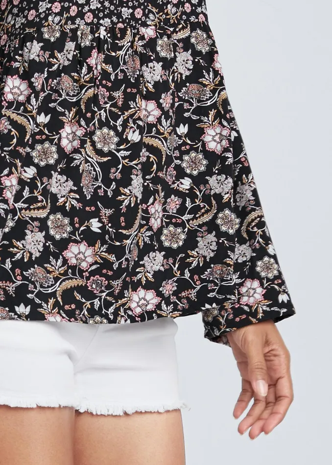 FLORAL PRINTED TOP Black Multi Women VENUS Long Sleeve Tops