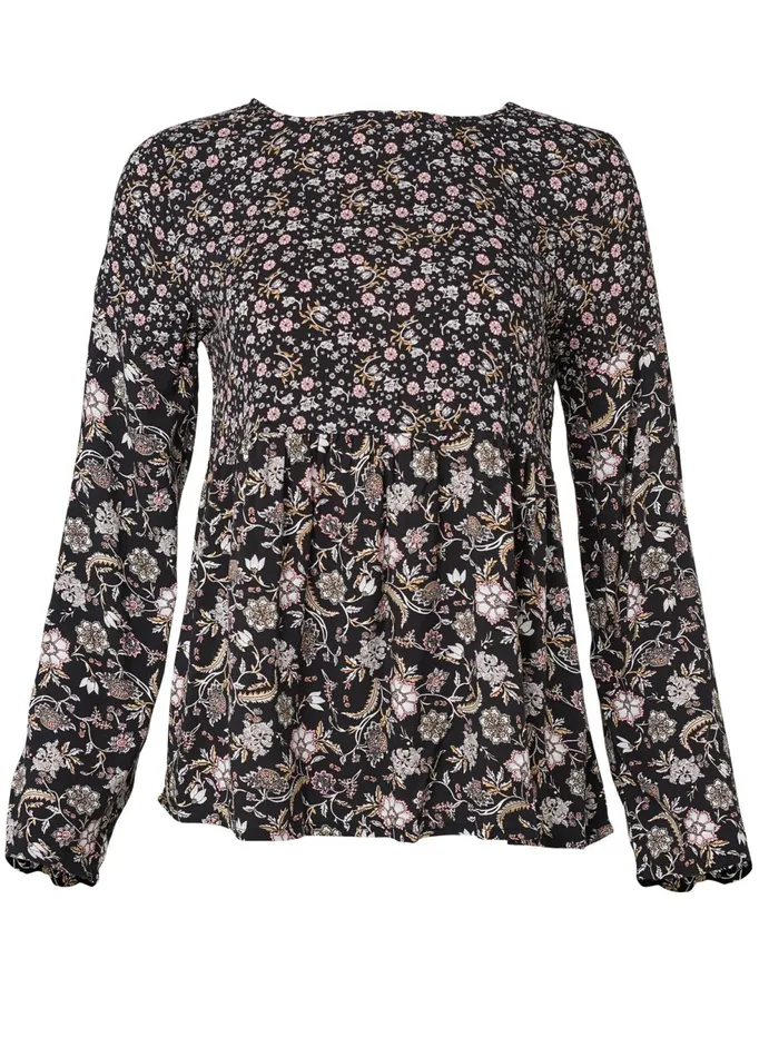 FLORAL PRINTED TOP Black Multi Women VENUS Long Sleeve Tops