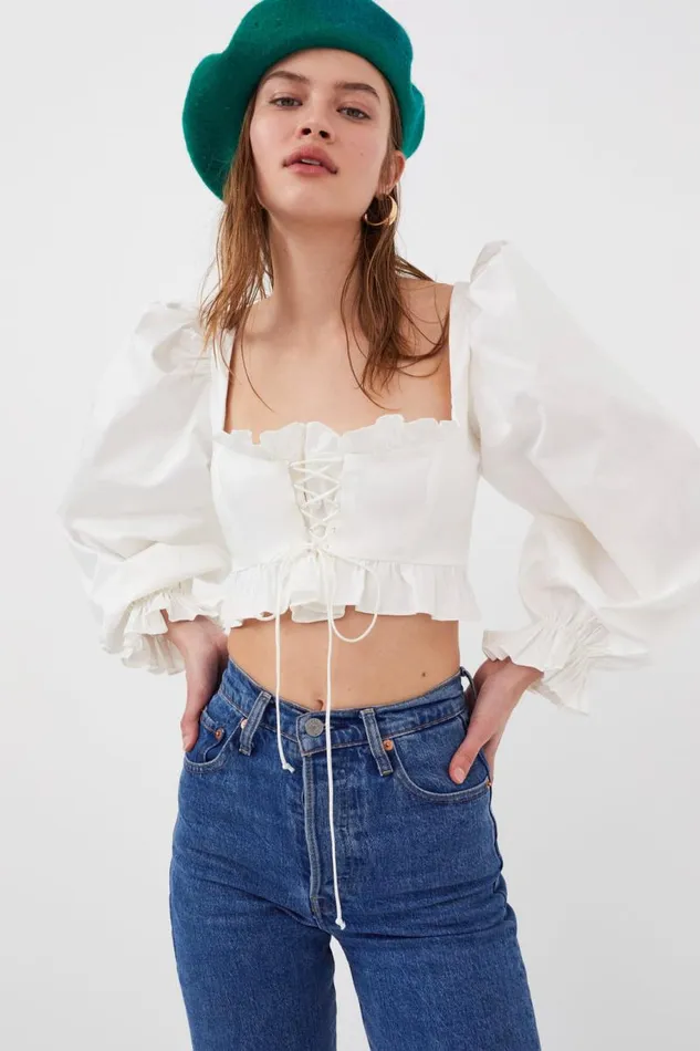 For Love and Lemons Tops Heather Long Sleeve Corset Top White 8211 Women