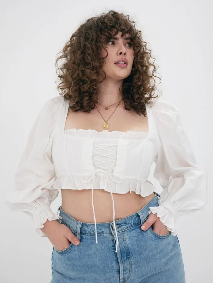 For Love and Lemons Tops Heather Long Sleeve Corset Top White 8211 Women For Love and Lemons Tops Heather Long Sleeve Corset Top White 8211 Women