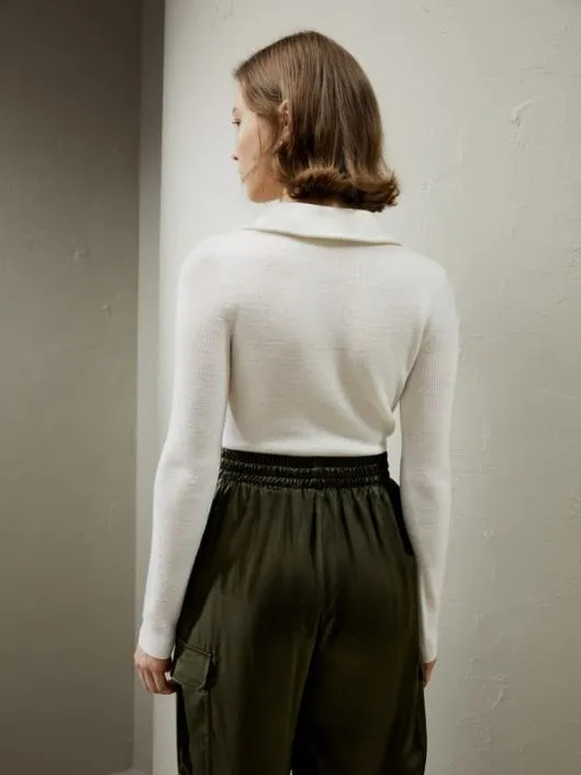 Gaia Ribbed Half Zip Ultrafine Merino Wool Sweater Women Lilysilk Knitwear