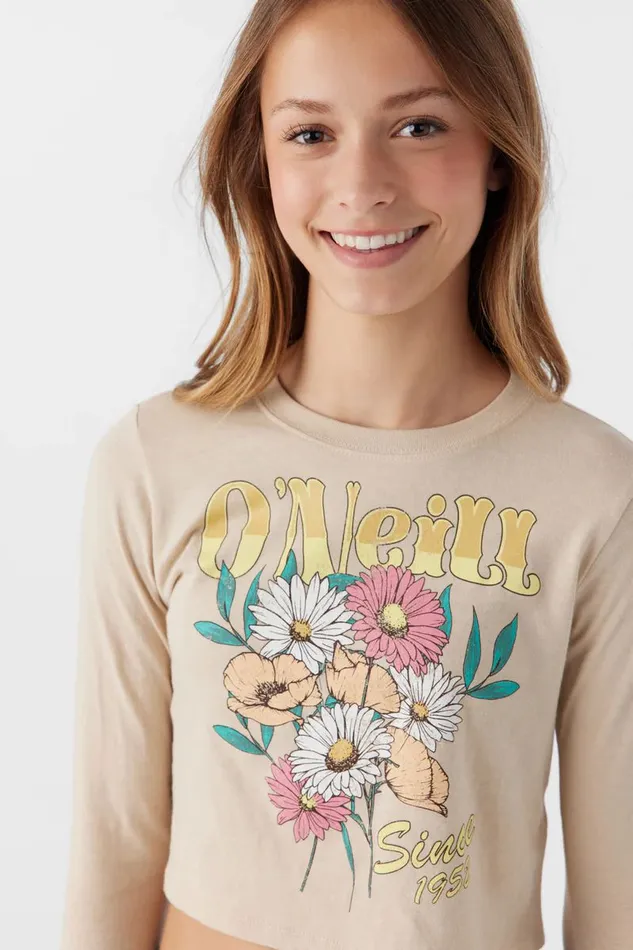 GIRL039S WITH FLOWERS LONG SLEEVE TEE Cement Kids O039NEILL Girl039S Clothing