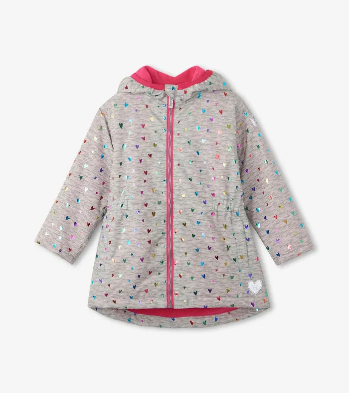 Girls Confetti Hearts ZipUp Lightweight Rain Jacket Hatley