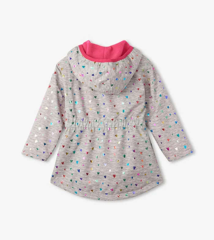 Girls Confetti Hearts ZipUp Lightweight Rain Jacket Hatley
