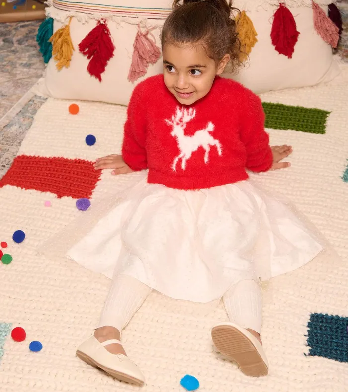 Girls Holiday Deer Mix Media Dress Hatley