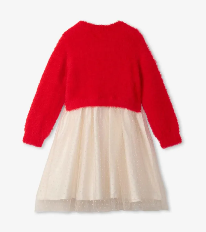 Girls Holiday Deer Mix Media Dress Hatley