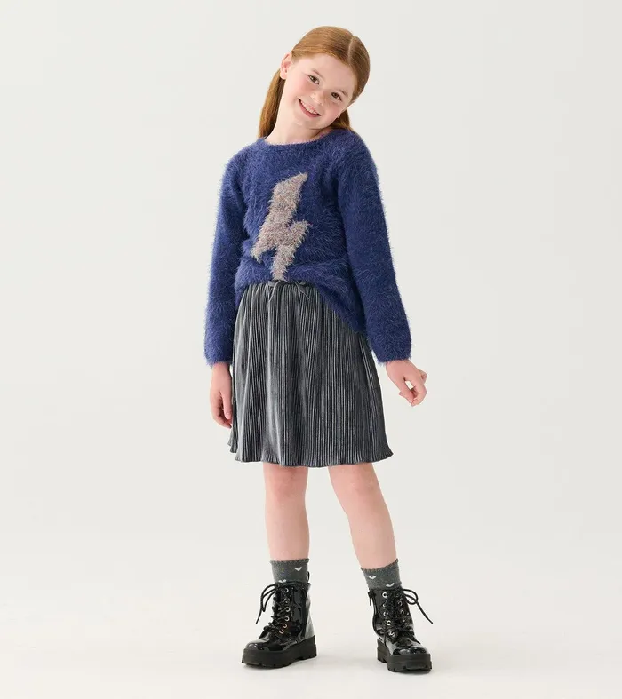 Girls Silver Shine Pleated Velour Skirt Hatley