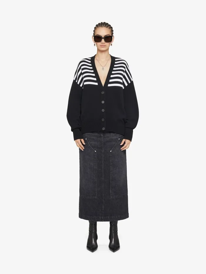 Givenchy 4G Striped Cardigan In Cotton Black Women Knitwear