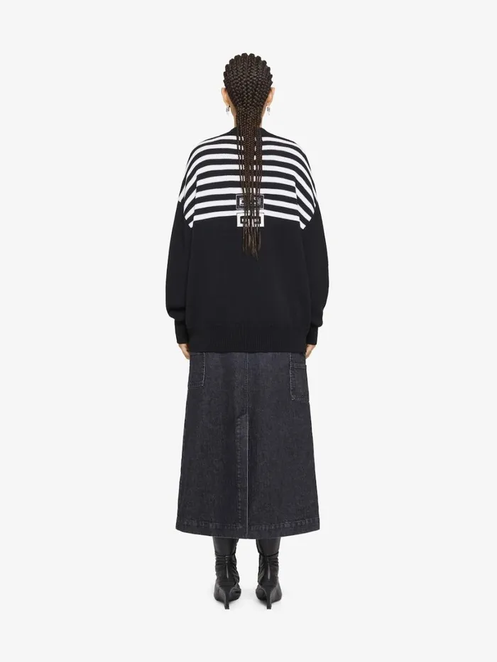Givenchy 4G Striped Cardigan In Cotton Black Women Knitwear