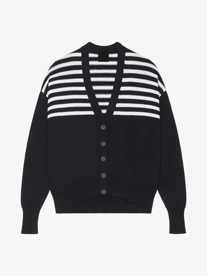 Givenchy 4G Striped Cardigan In Cotton Black Women Knitwear