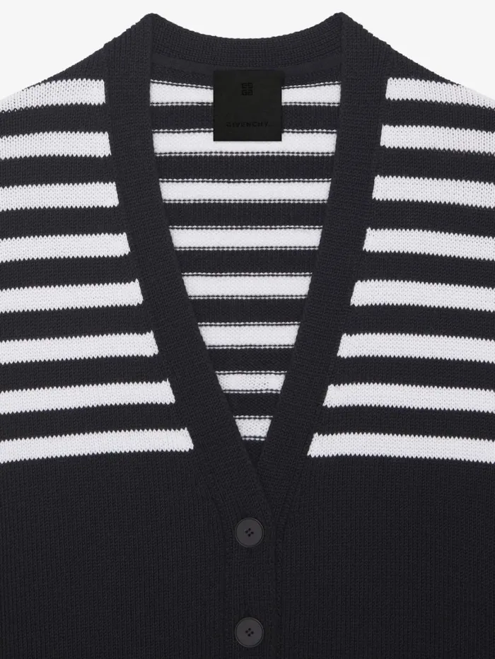 Givenchy 4G Striped Cardigan In Cotton Black Women Knitwear