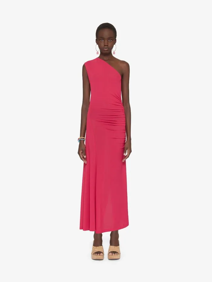 Givenchy Asymmetric Draped Dress In Crepe Jersey Raspberry Women Dresses