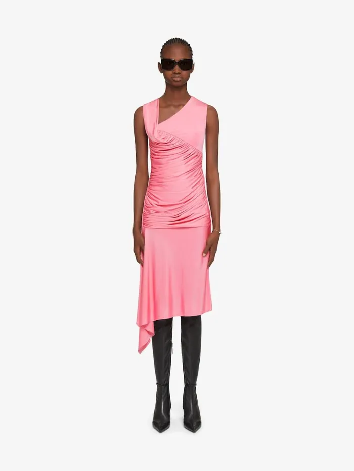 Givenchy Asymmetrical Draped Dress In Jersey Flamingo Women Dresses