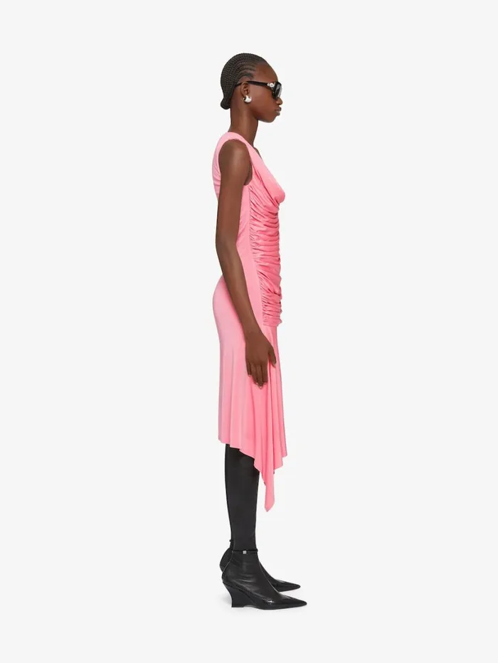 Givenchy Asymmetrical Draped Dress In Jersey Flamingo Women Dresses