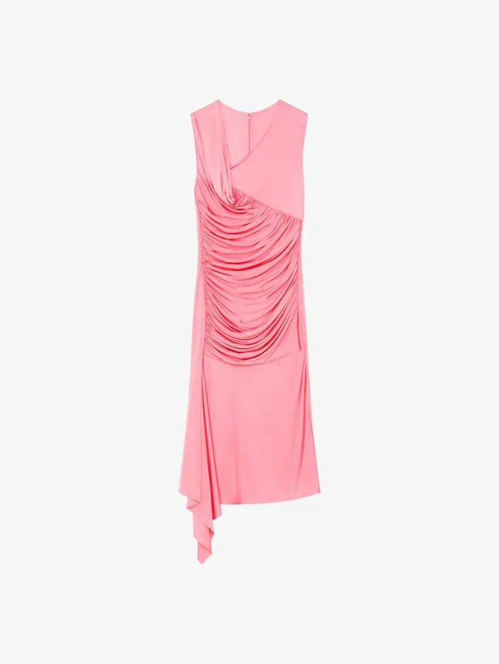Givenchy Asymmetrical Draped Dress In Jersey Flamingo Women Dresses