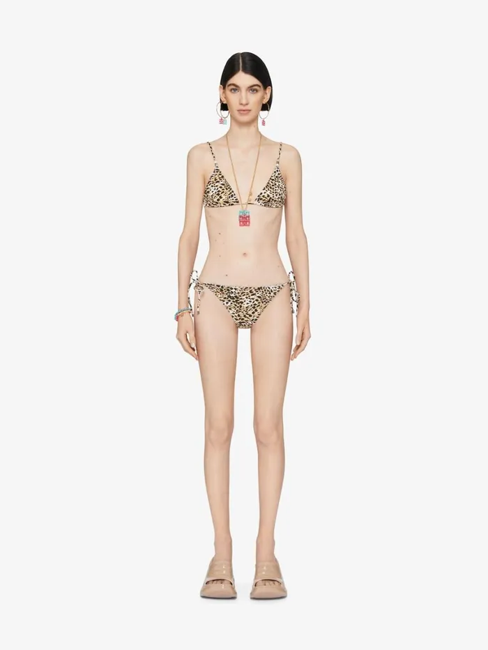 Givenchy Bikini Bottom With Leopard Print And 4G Detail Beigeblack Women Swimwear