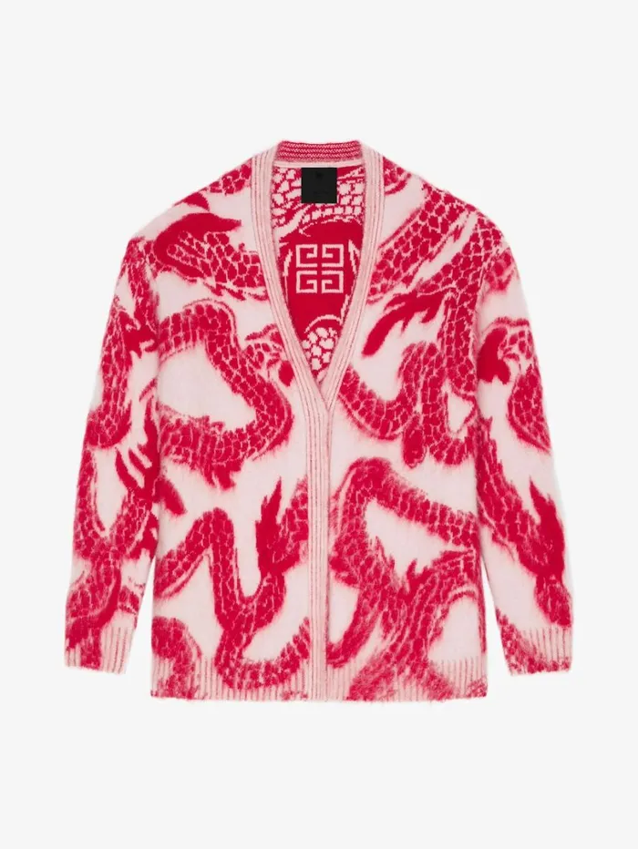 Givenchy Cardigan In Mohair And Wool With Dragon Jacquard Old Pink Women Knitwear Givenchy Cardigan In Mohair And Wool With Dragon Jacquard Old Pink Women Knitwear