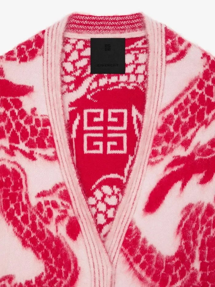 Givenchy Cardigan In Mohair And Wool With Dragon Jacquard Old Pink Women Knitwear Givenchy Cardigan In Mohair And Wool With Dragon Jacquard Old Pink Women Knitwear