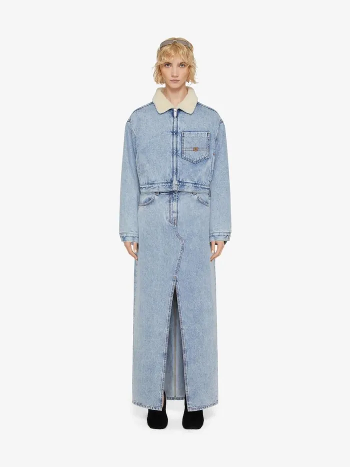 Givenchy Cropped Jacket In Denim And Shearlingeffect Collar Light Blue Women Outerwear and Blousons Givenchy Cropped Jacket In Denim And Shearlingeffect Collar Light Blue Women Outerwear and Blousons