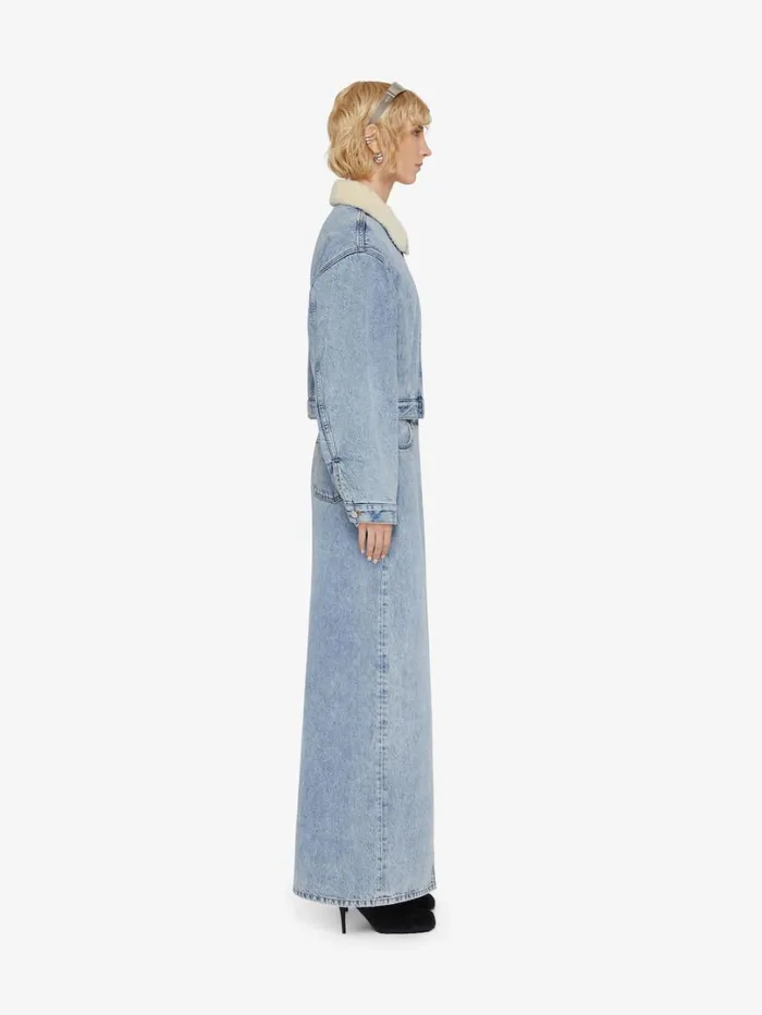 Givenchy Cropped Jacket In Denim And Shearlingeffect Collar Light Blue Women Outerwear and Blousons