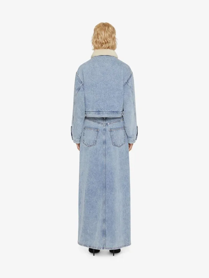 Givenchy Cropped Jacket In Denim And Shearlingeffect Collar Light Blue Women Outerwear and Blousons