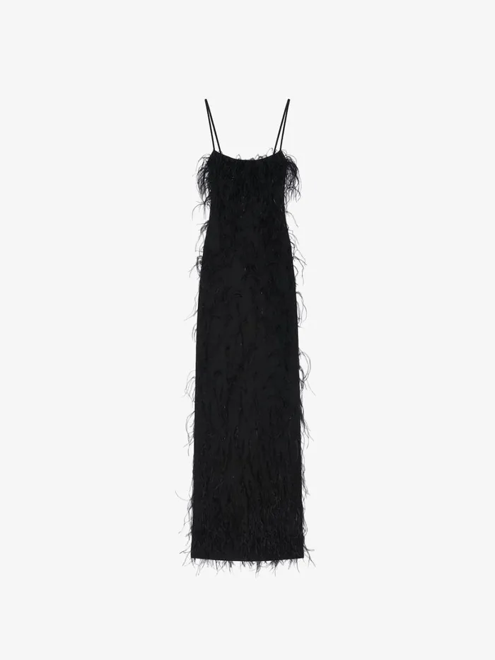 Givenchy Evening Straps Dress With Feathers And Lurex Black Women Dresses