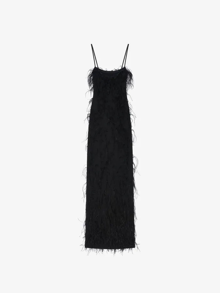 Givenchy Evening Straps Dress With Feathers And Lurex Black Women Dresses Givenchy Evening Straps Dress With Feathers And Lurex Black Women Dresses