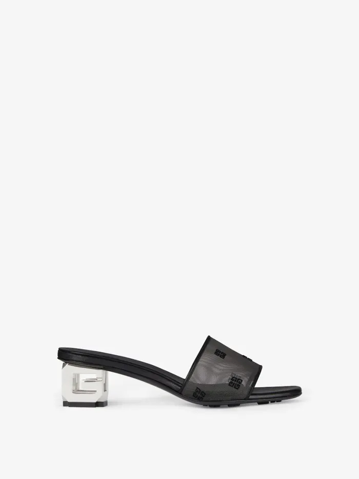 Givenchy G Cube Mules In 4G Transparent Mesh Black Women Slides and Sandals