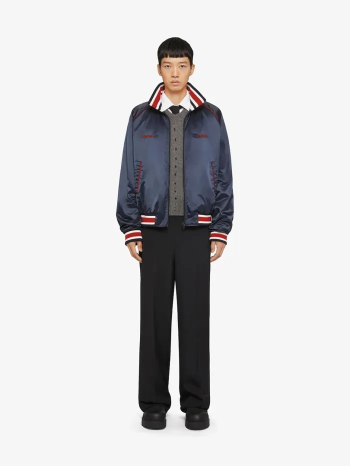 Givenchy GIVENCHY 1952 Shiny Bomber Jacket Night Blue Men Outerwear and Blousons Givenchy GIVENCHY 1952 Shiny Bomber Jacket Night Blue Men Outerwear and Blousons