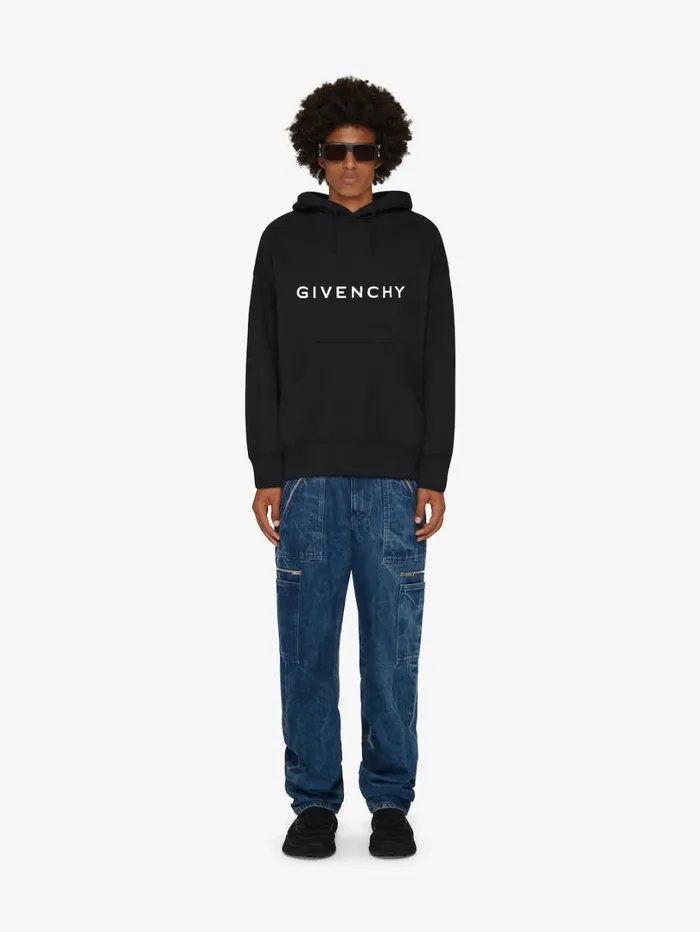 Givenchy GIVENCHY Archetype Slim Fit Hoodie In Fleece Black Men Sweatshirts and Hoodies