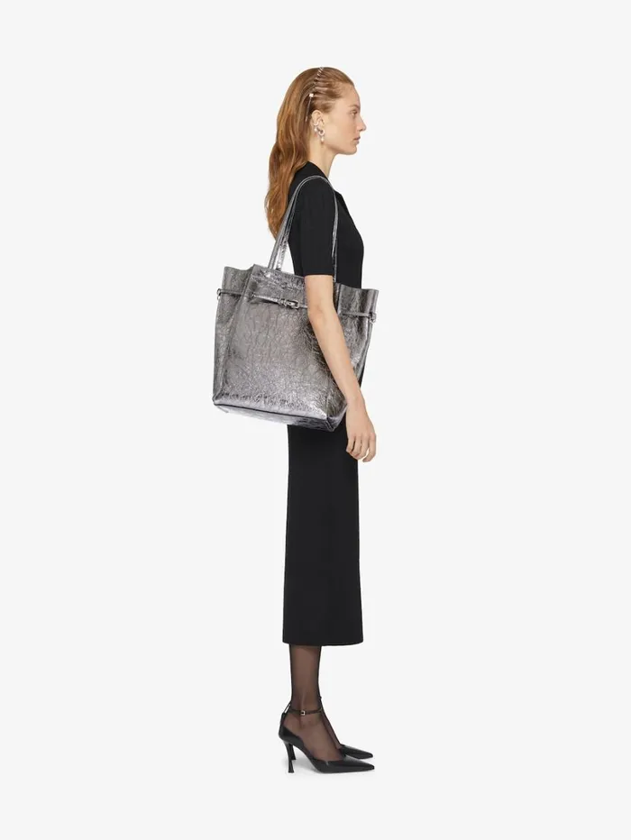 Givenchy Medium Voyou Tote Bag In Laminated Leather Silvery Grey Women Shoulder Bags Givenchy Medium Voyou Tote Bag In Laminated Leather Silvery Grey Women Shoulder Bags
