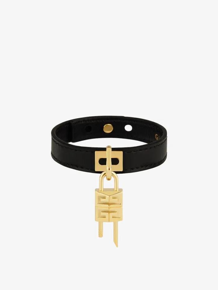Givenchy Mini Lock Bracelet In Metal And Leather Blackgolden Women Jewelry