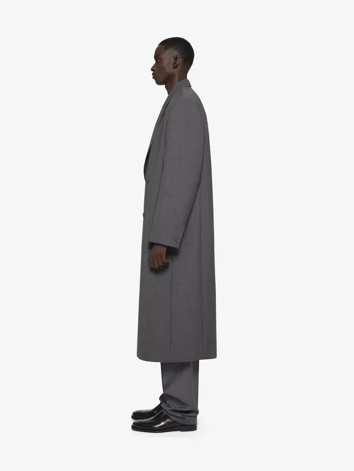 Givenchy Oversized Double Breasted Coat In Wool Medium Grey Men Coats and Jackets