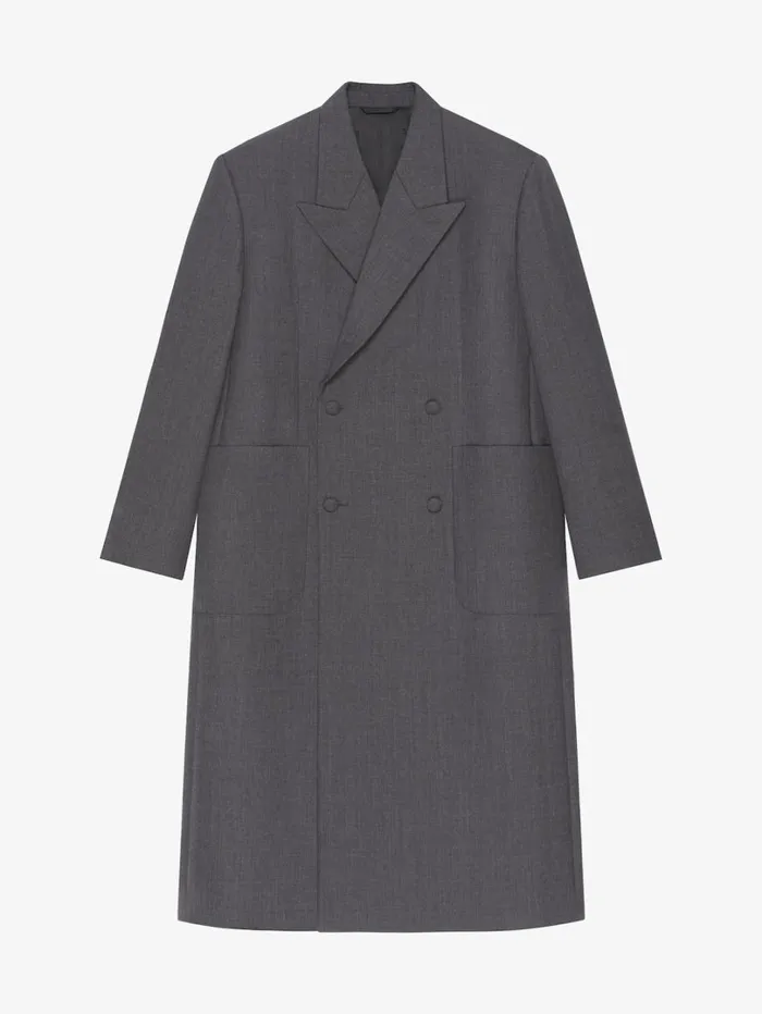 Givenchy Oversized Double Breasted Coat In Wool Medium Grey Men Coats and Jackets