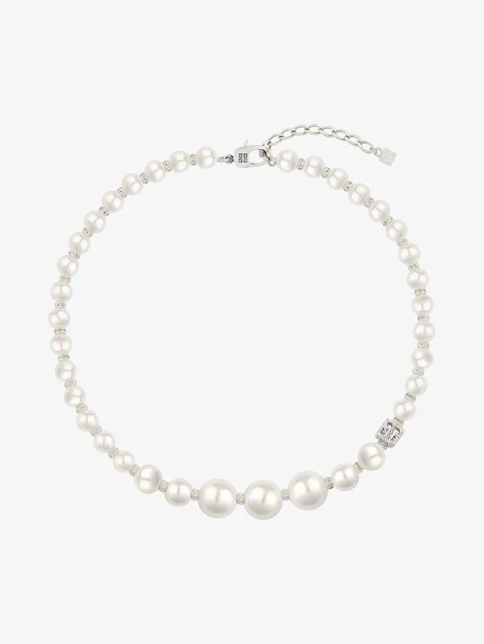 Givenchy Pearl Necklace In Metal With Crystals Whitesilvery Women Jewelry