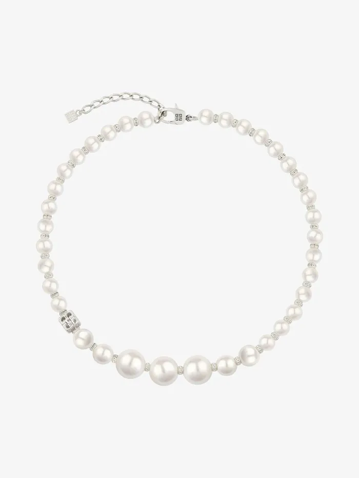 Givenchy Pearl Necklace In Metal With Crystals Whitesilvery Women Jewelry Givenchy Pearl Necklace In Metal With Crystals Whitesilvery Women Jewelry