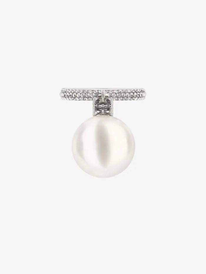 Givenchy Pearl Ring In Metal With Crystals Whitesilvery Women Jewelry