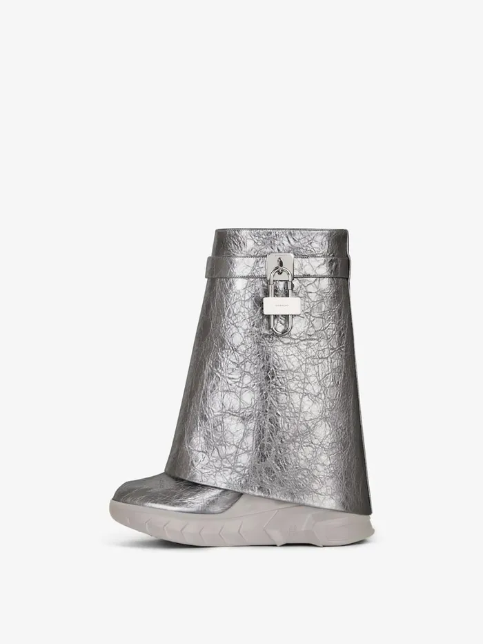 Givenchy Shark Lock Biker Ankle Boots In Laminated Leather Silvery Grey Women Shark Lock Givenchy Shark Lock Biker Ankle Boots In Laminated Leather Silvery Grey Women Shark Lock
